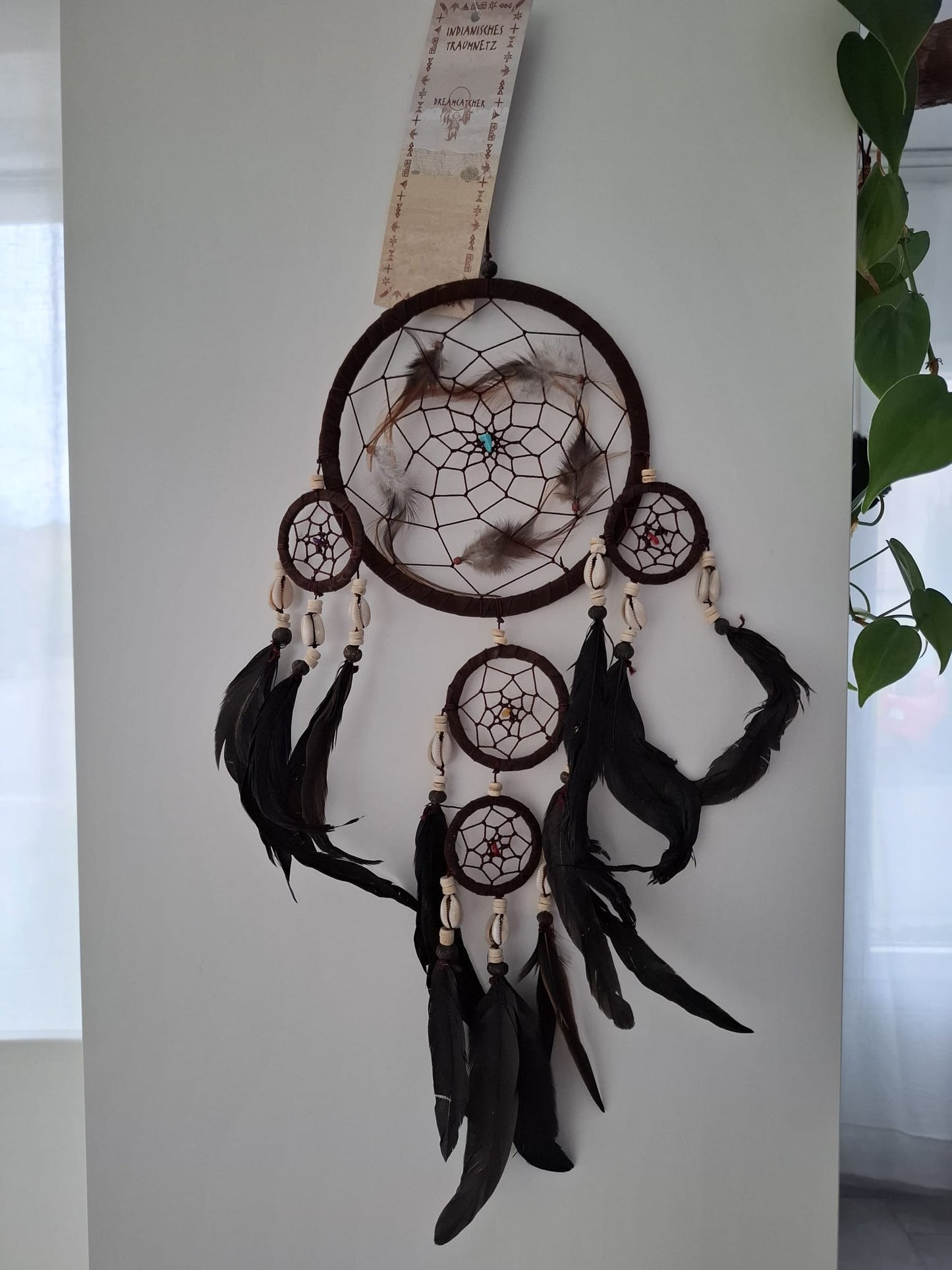 Traumfänger Mobile mit Kauri Muscheln Leder 50cm (braun)