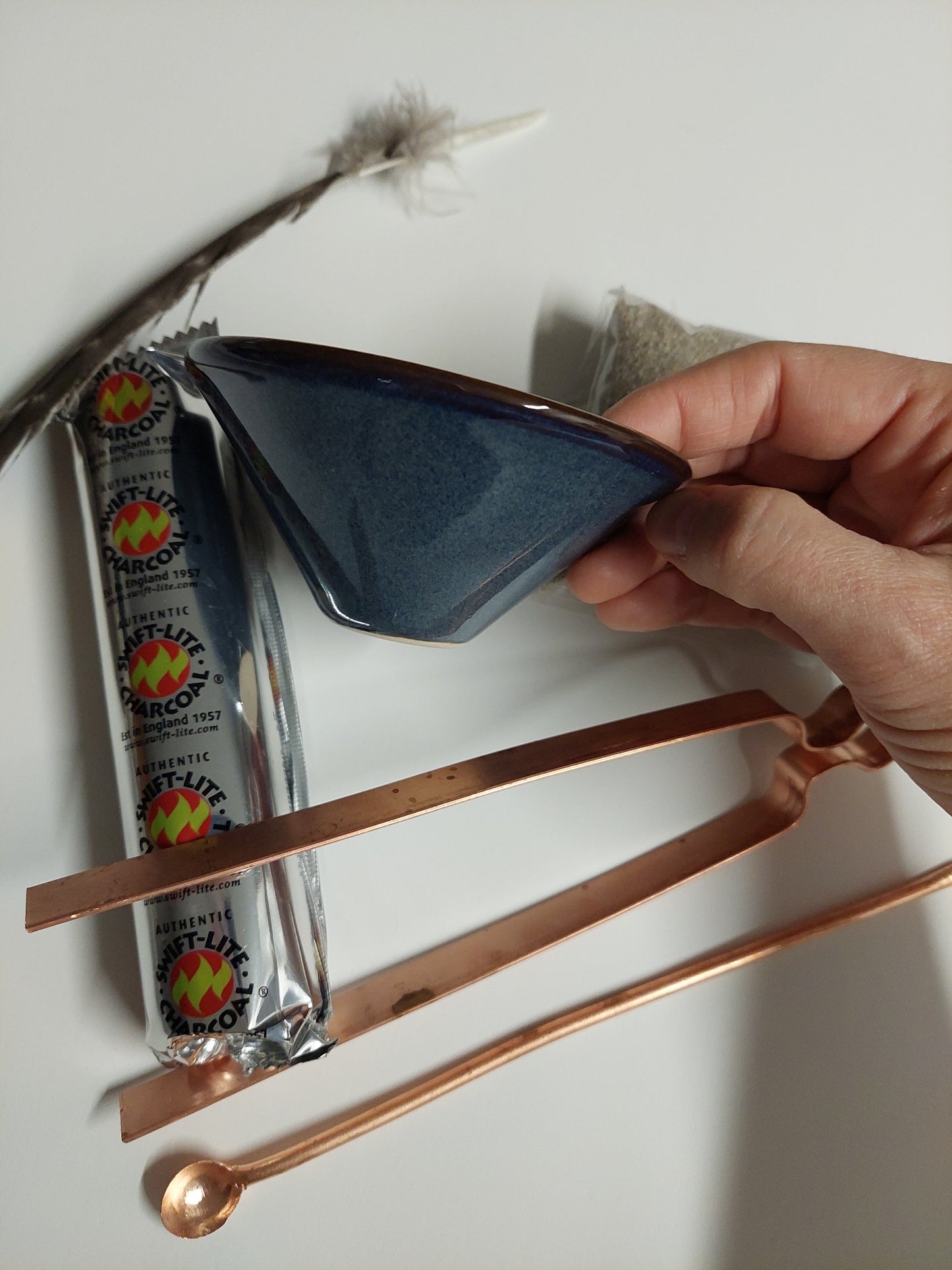 Räucherset mit kleiner Keramikschale dunkelblau