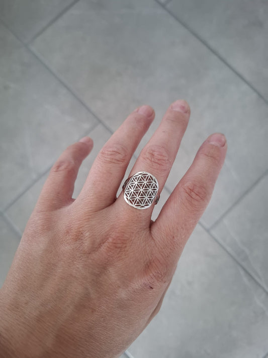 Ring Blume des Lebens offen Edelstahl 19mm