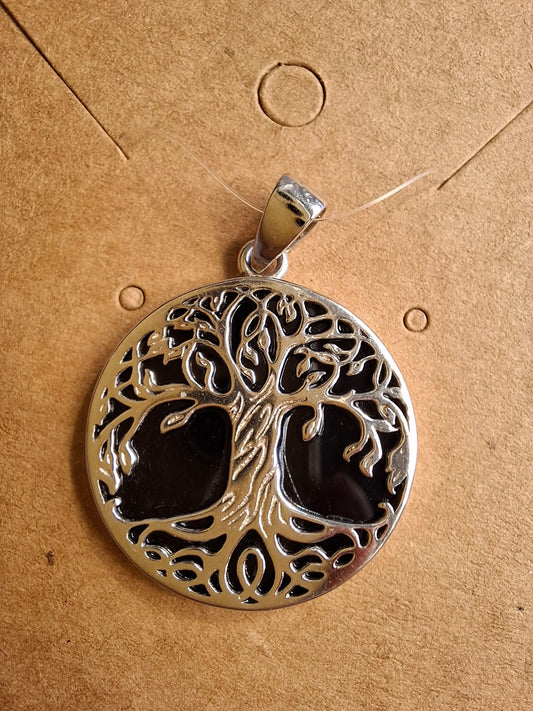 Anhänger Silber 925 Lebensbaum auf Onyx 26mm