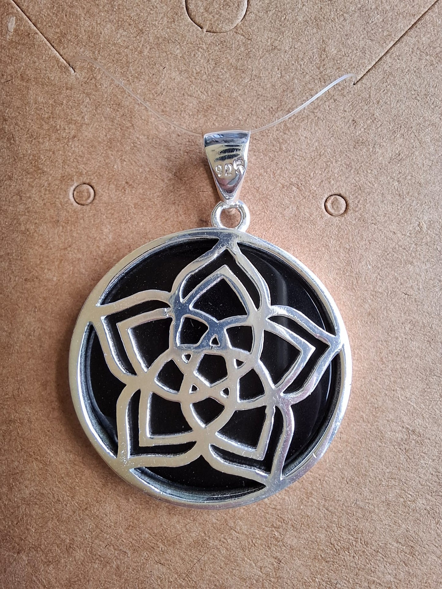 Anhänger Silber 925 Venusblume auf Onyx 24mm