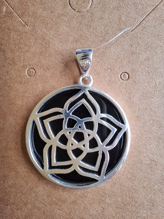 Anhänger Silber 925 Venusblume auf Onyx 24mm