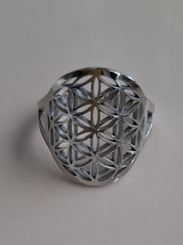 Ring Blume des Lebens offen Edelstahl 19mm