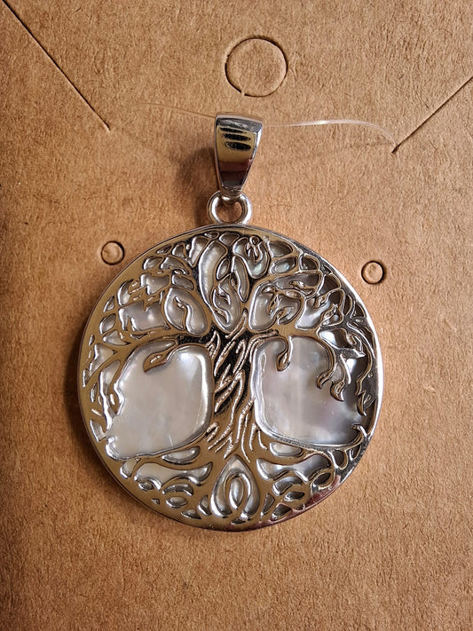 Anhänger Silber 925 Lebensbaum auf Perlmutt 26mm