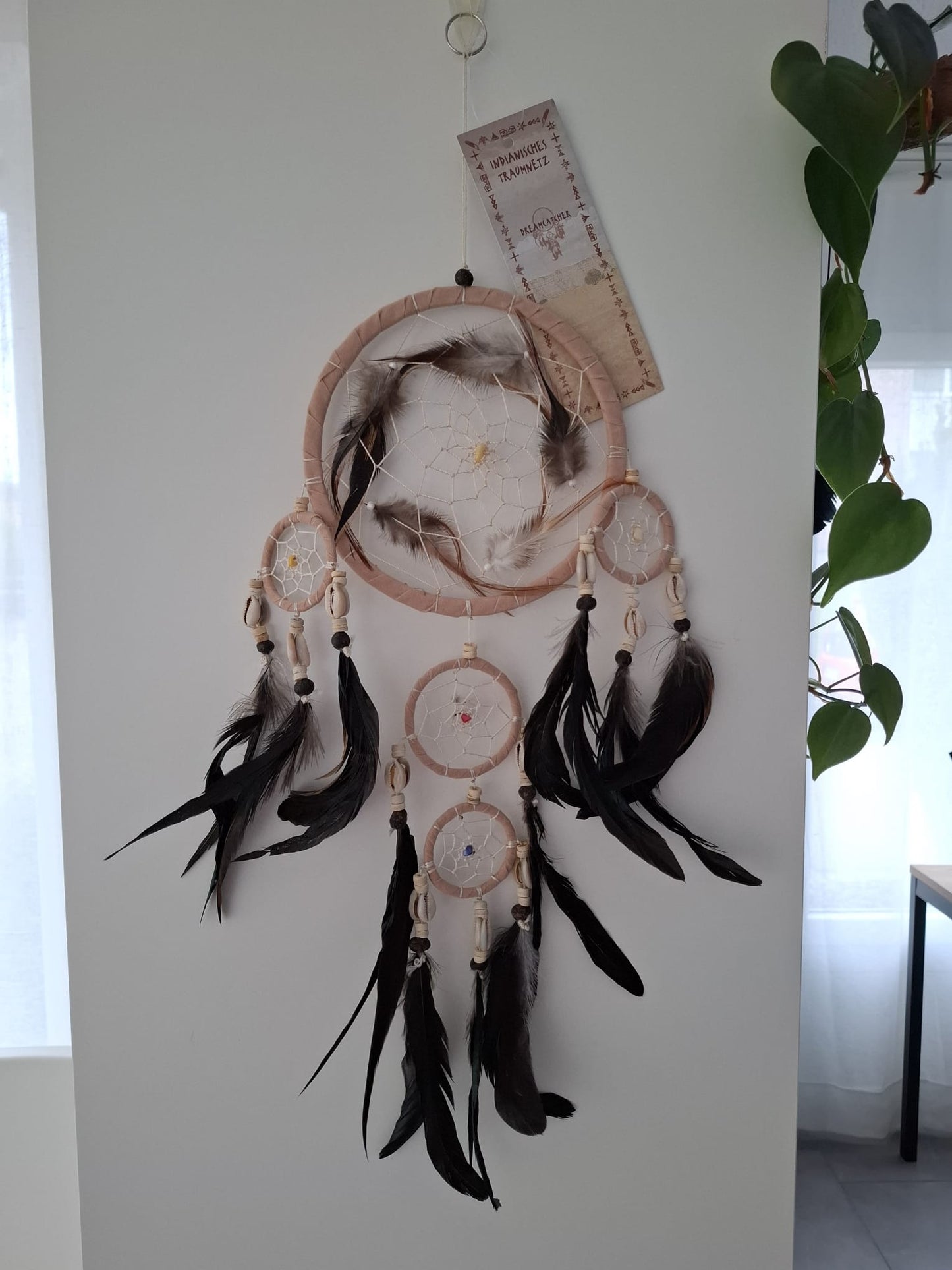 Traumfänger Mobile mit Kauri Muscheln Leder 50cm (natur)